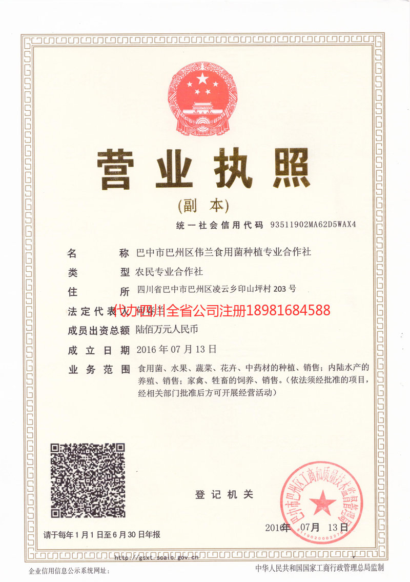 格尔木格尔木伟兰食用菌种植专业合作社